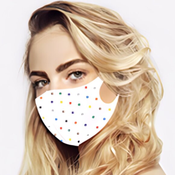 White Rainbow Rhinestone Face Mask | Colorful Bling | Reusable | NWT / SEALED - Picture 1 of 4